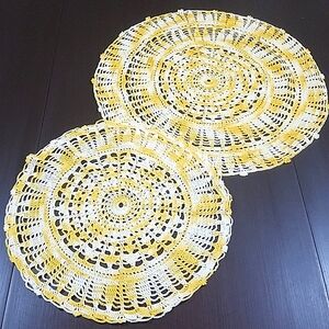 2 Lrg Vintage Hand Crocheted Round Doilies